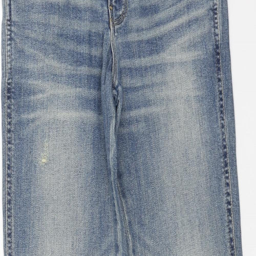 Mango Womens Blue Cotton Straight Jeans Size 6 L28 in Regular Button