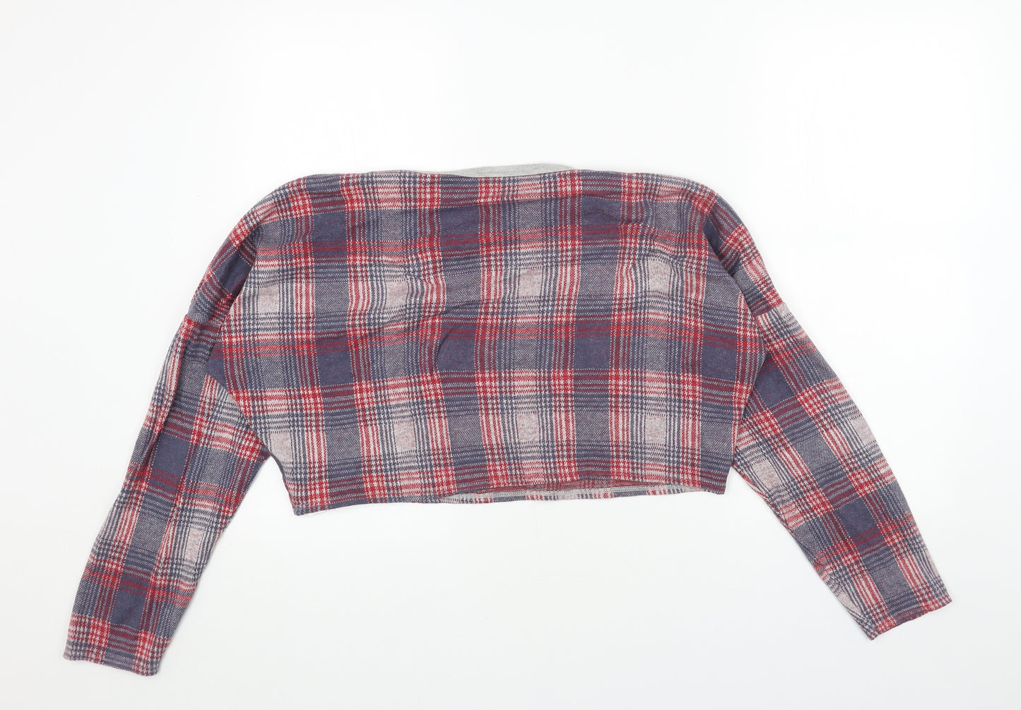 Topshop Womens Red Boat Neck Plaid Acrylic Pullover Jumper Size 10 - Cropped