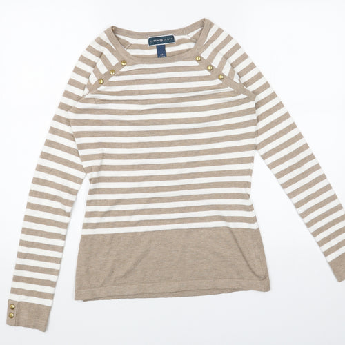Karen Scott Womens Beige Scoop Neck Striped Acrylic Pullover Jumper Size XS