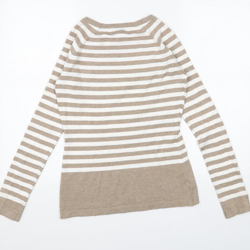 Karen Scott Womens Beige Scoop Neck Striped Acrylic Pullover Jumper Size XS
