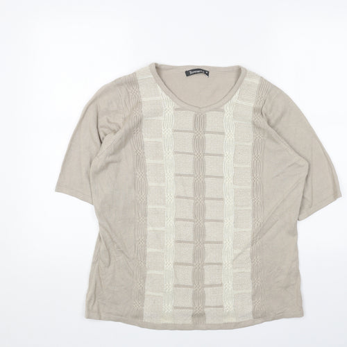 Bonmarché Womens Beige Scoop Neck Acrylic Pullover Jumper Size M