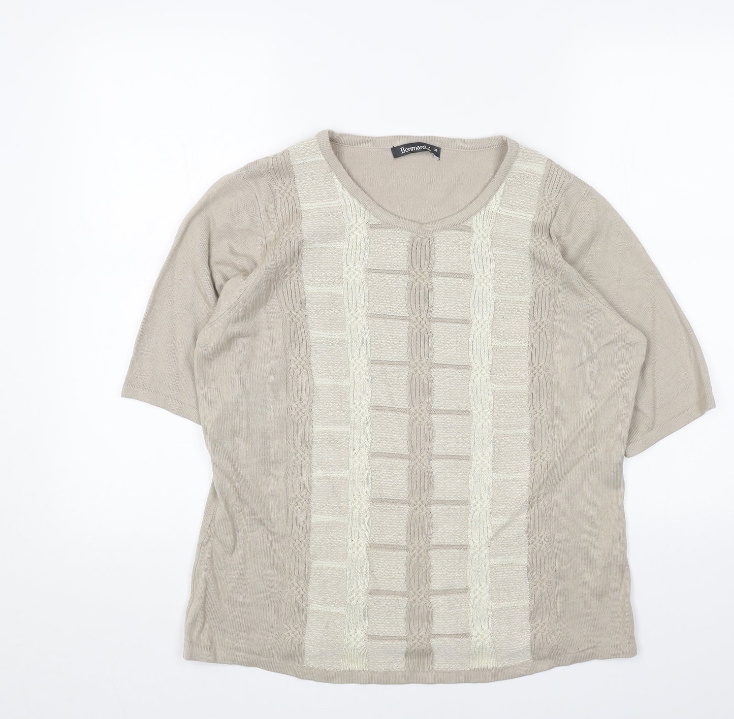Bonmarché Womens Beige Scoop Neck Acrylic Pullover Jumper Size M