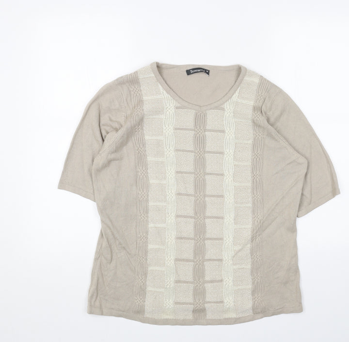 Bonmarché Womens Beige Scoop Neck Acrylic Pullover Jumper Size M