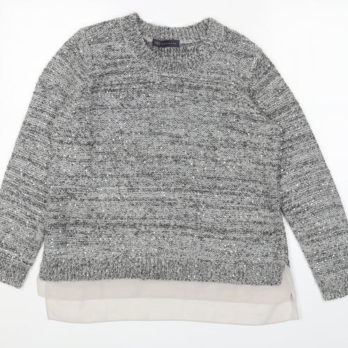 Marks and Spencer Womens Grey Scoop Neck Acrylic Pullover Jumper Size 12 - Chiffon Hem