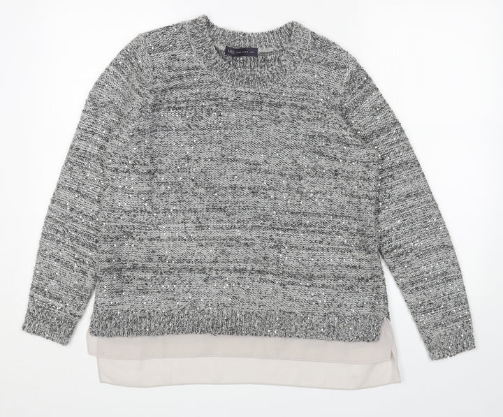 Marks and Spencer Womens Grey Scoop Neck Acrylic Pullover Jumper Size 12 - Chiffon Hem