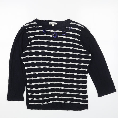 FAYE Womens Blue Scoop Neck Striped Acrylic Pullover Jumper Size 12