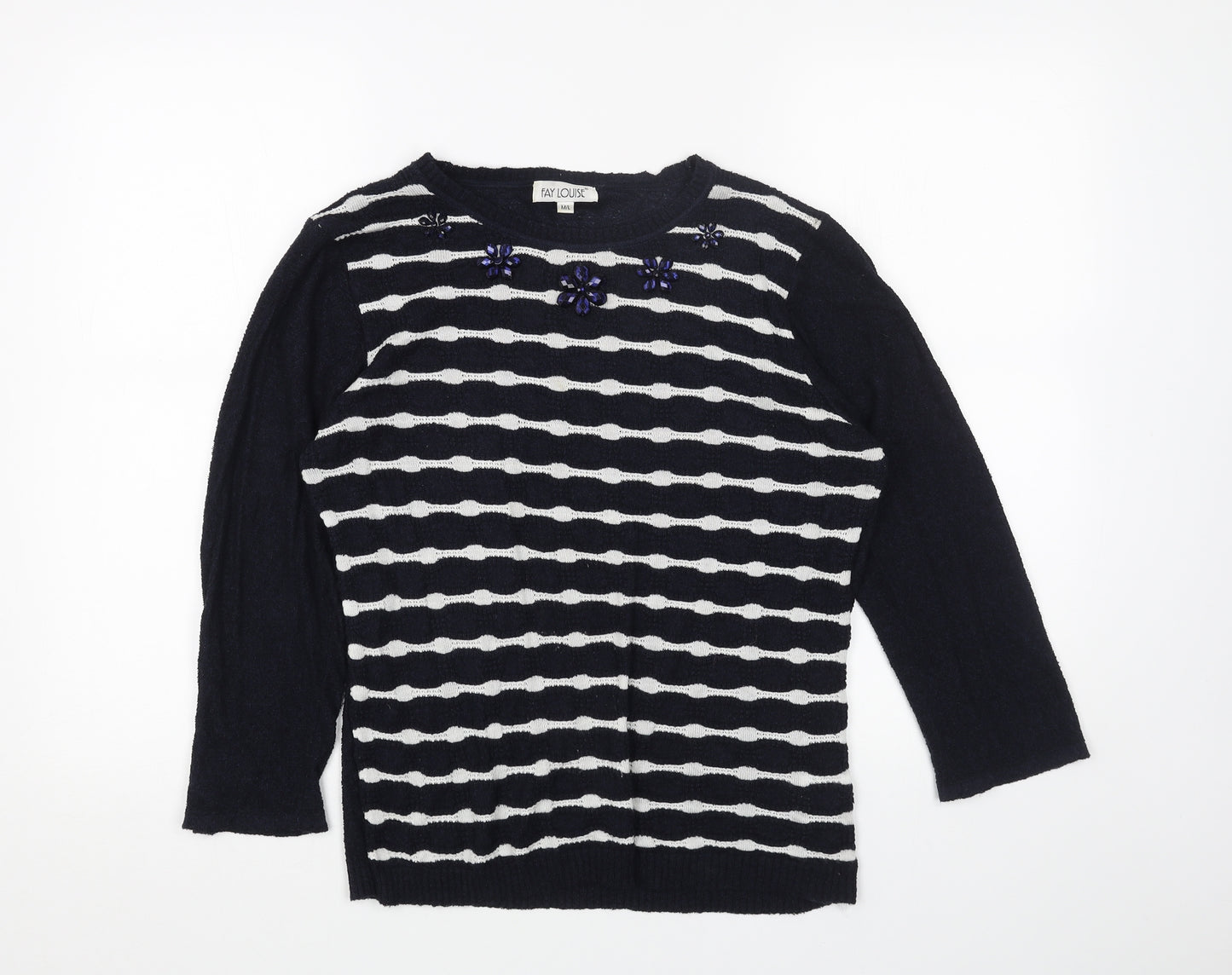 FAYE Womens Blue Scoop Neck Striped Acrylic Pullover Jumper Size 12