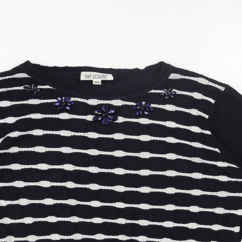 FAYE Womens Blue Scoop Neck Striped Acrylic Pullover Jumper Size 12