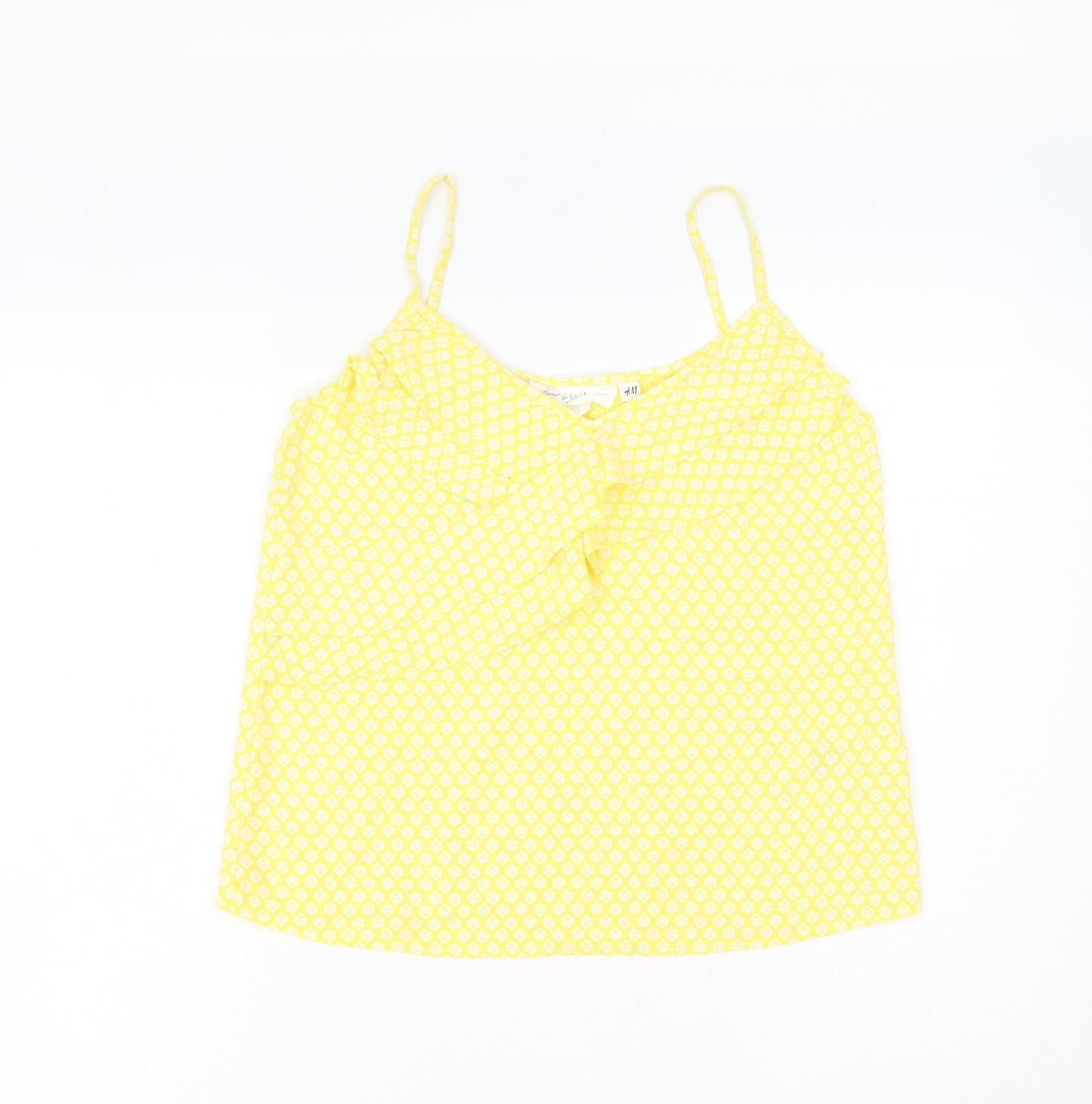 H&M Womens Yellow Geometric Viscose Basic Tank Size 8 V-Neck