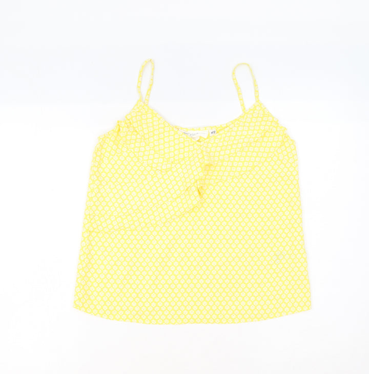 H&M Womens Yellow Geometric Viscose Basic Tank Size 8 V-Neck