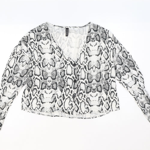 Divided by H&M Womens White Animal Print Viscose Basic Button-Up Size 12 V-Neck - Snake Print