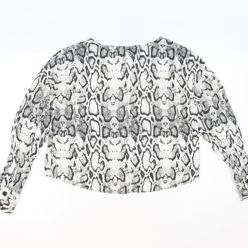 Divided by H&M Womens White Animal Print Viscose Basic Button-Up Size 12 V-Neck - Snake Print