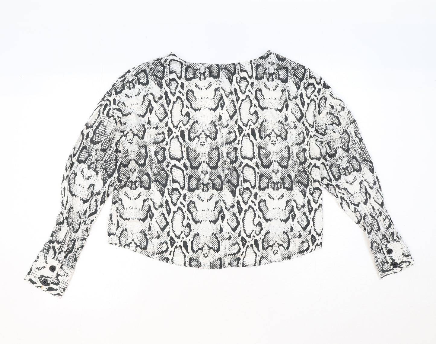 Divided by H&M Womens White Animal Print Viscose Basic Button-Up Size 12 V-Neck - Snake Print
