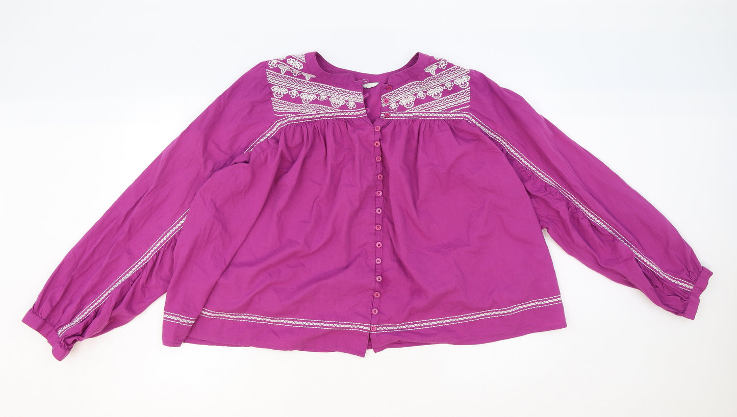 NEXT Womens Purple Cotton Basic Button-Up Size 14 Round Neck