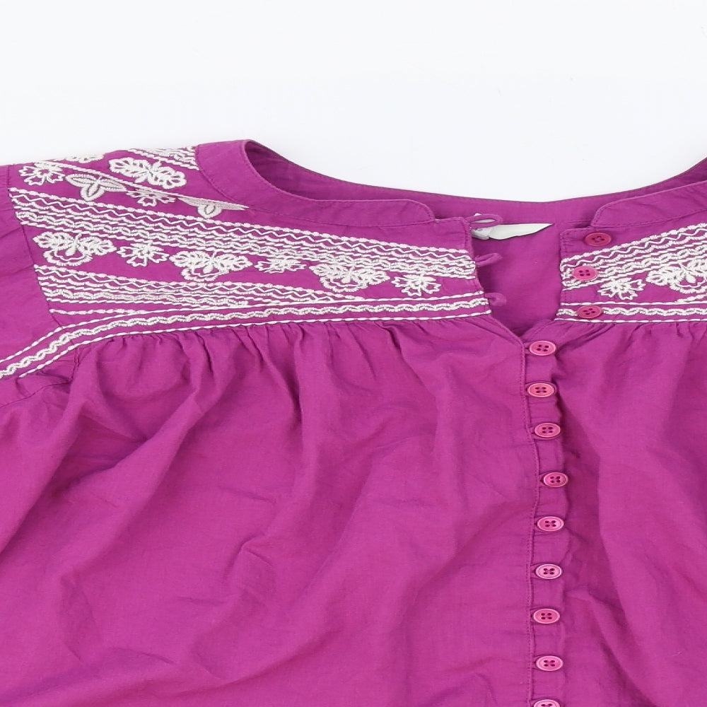 NEXT Womens Purple Cotton Basic Button-Up Size 14 Round Neck