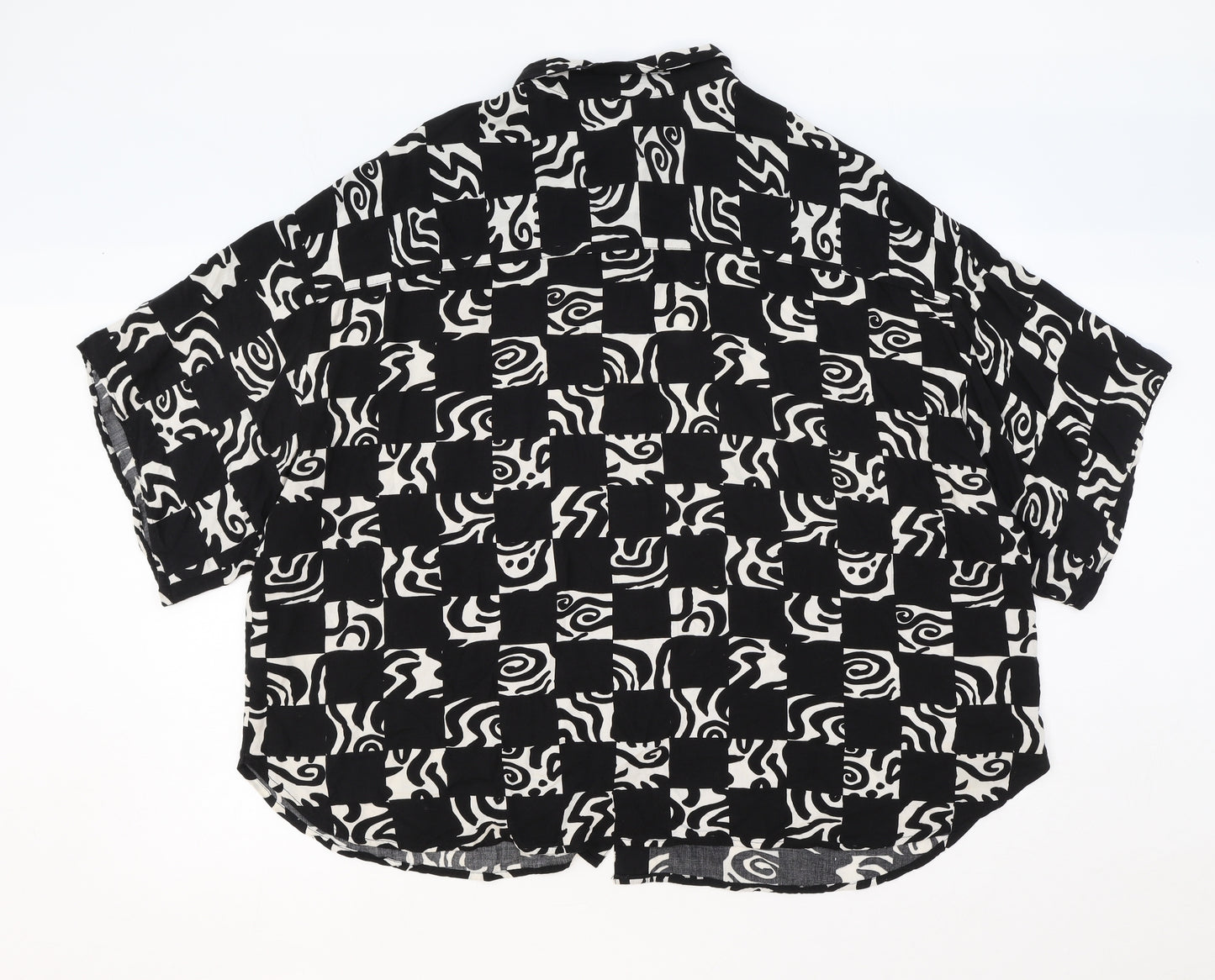 Monki Womens Black Geometric Viscose Basic Button-Up Size 2XL Collared