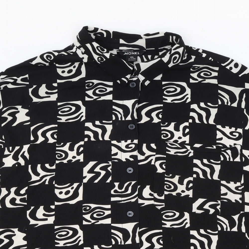 Monki Womens Black Geometric Viscose Basic Button-Up Size 2XL Collared