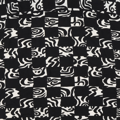 Monki Womens Black Geometric Viscose Basic Button-Up Size 2XL Collared