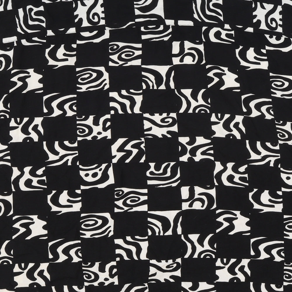 Monki Womens Black Geometric Viscose Basic Button-Up Size 2XL Collared