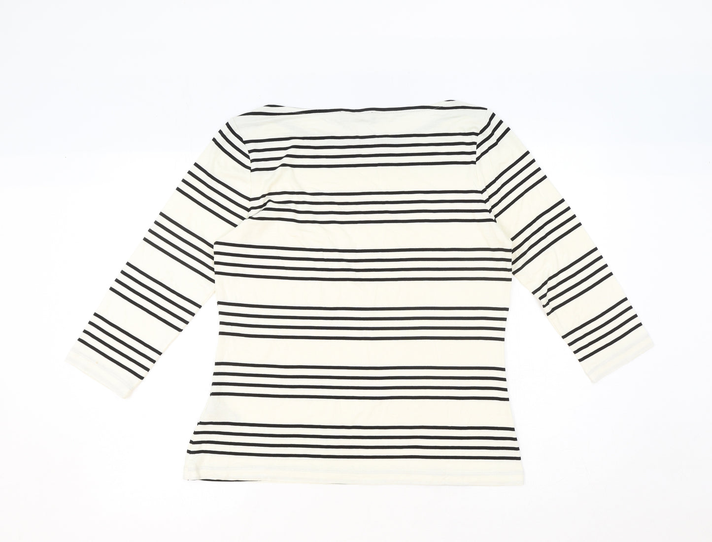 Autograph Womens Ivory Striped Viscose Basic T-Shirt Size 12 Round Neck