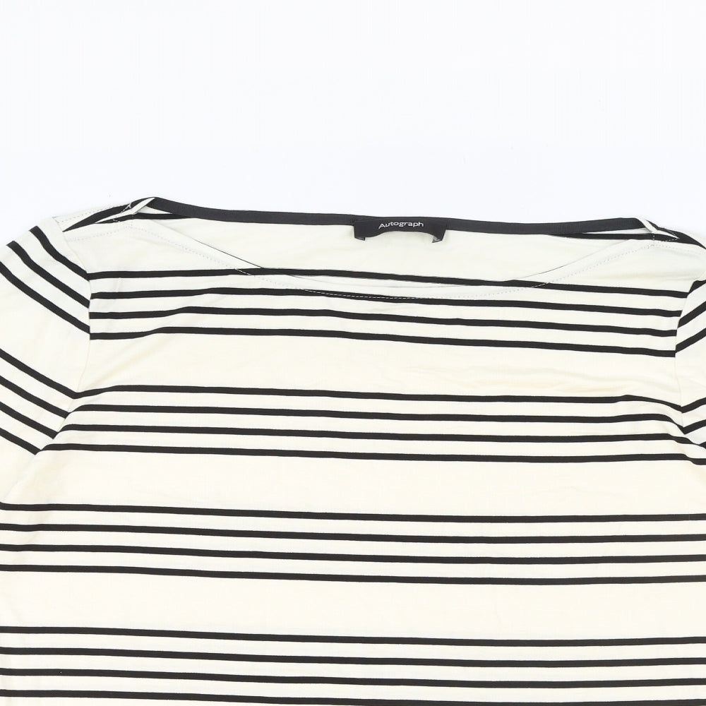 Autograph Womens Ivory Striped Viscose Basic T-Shirt Size 12 Round Neck