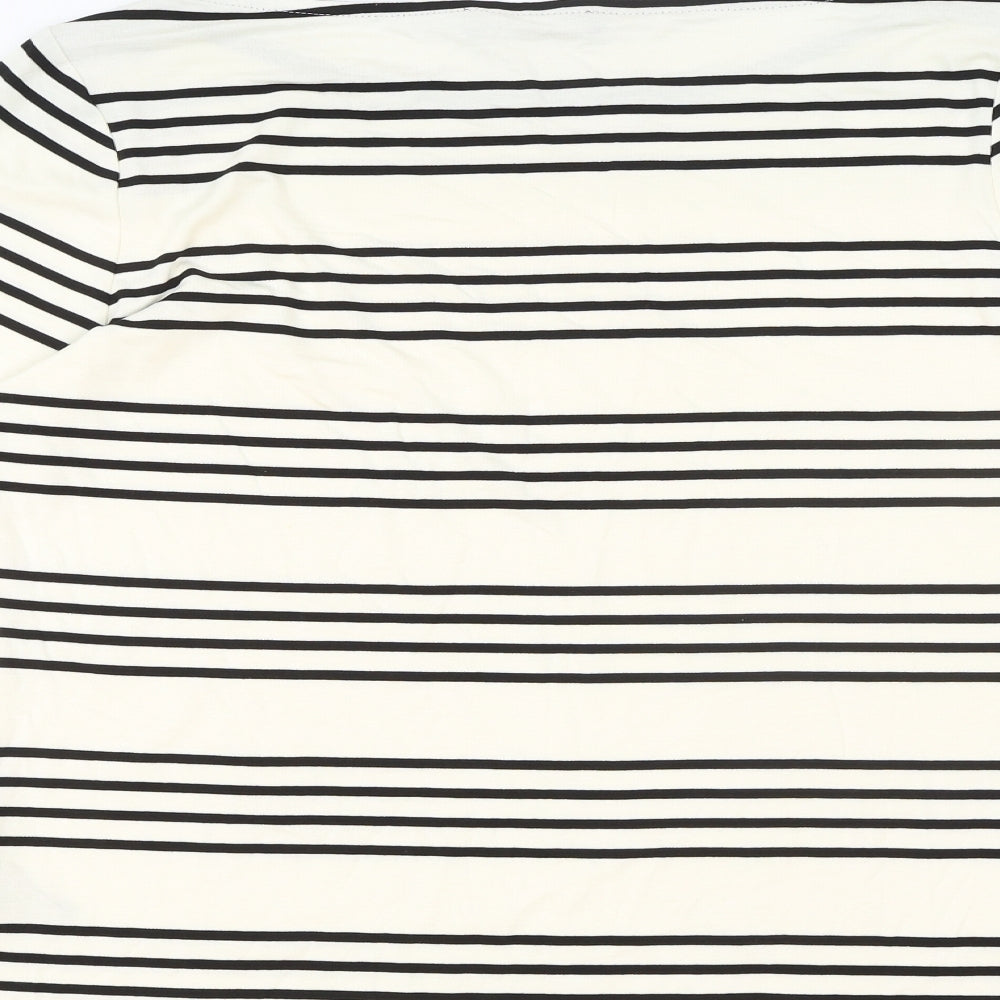 Autograph Womens Ivory Striped Viscose Basic T-Shirt Size 12 Round Neck