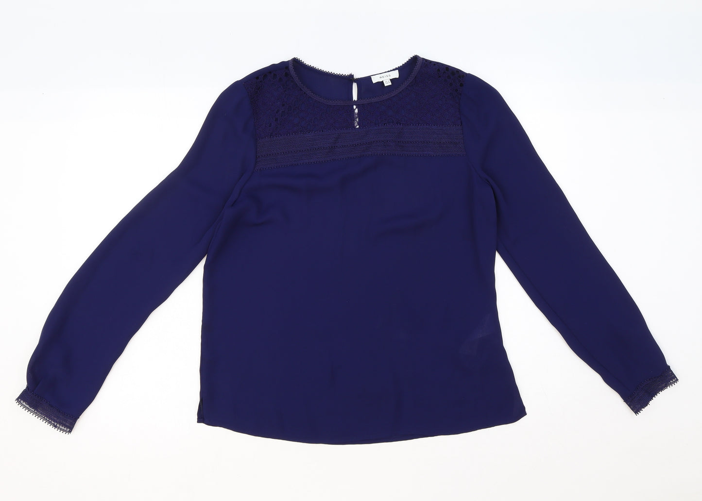 Reiss Womens Blue Polyester Basic T-Shirt Size 12 Round Neck