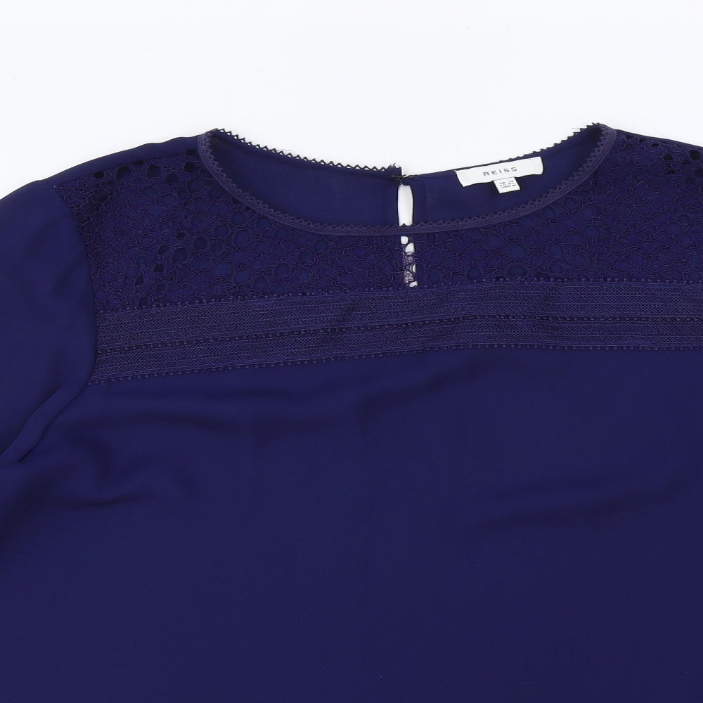 Reiss Womens Blue Polyester Basic T-Shirt Size 12 Round Neck