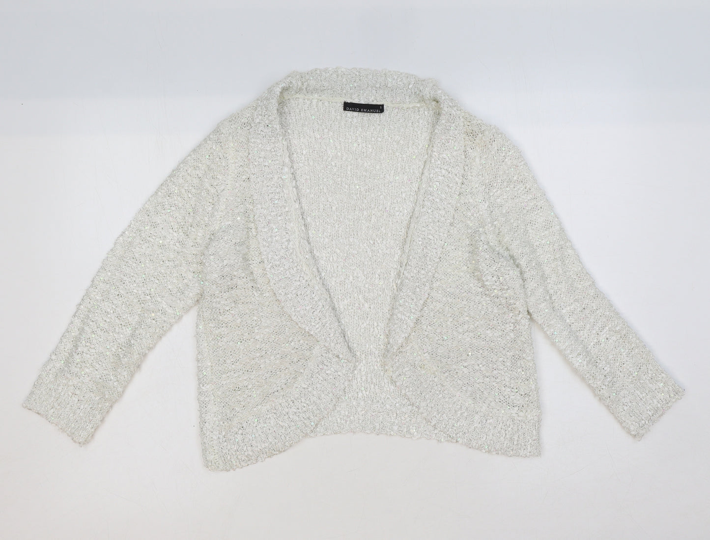 David Emanuel Womens Ivory Collared Polyester Cardigan Jumper Size S
