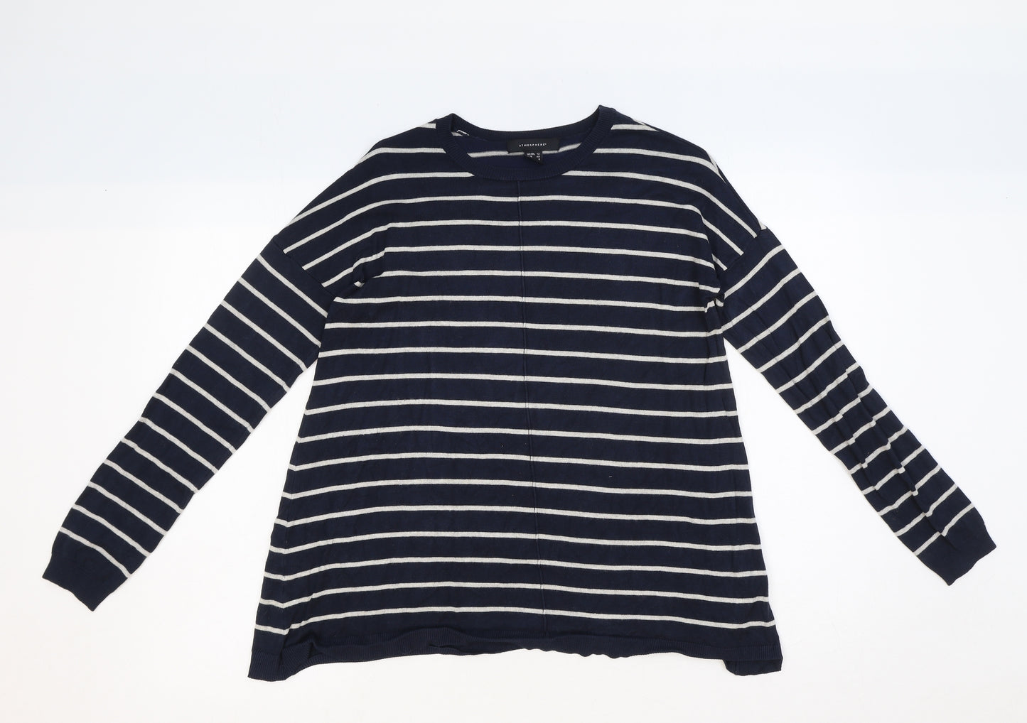 Atmosphere Womens Blue Round Neck Striped Viscose Pullover Jumper Size 12