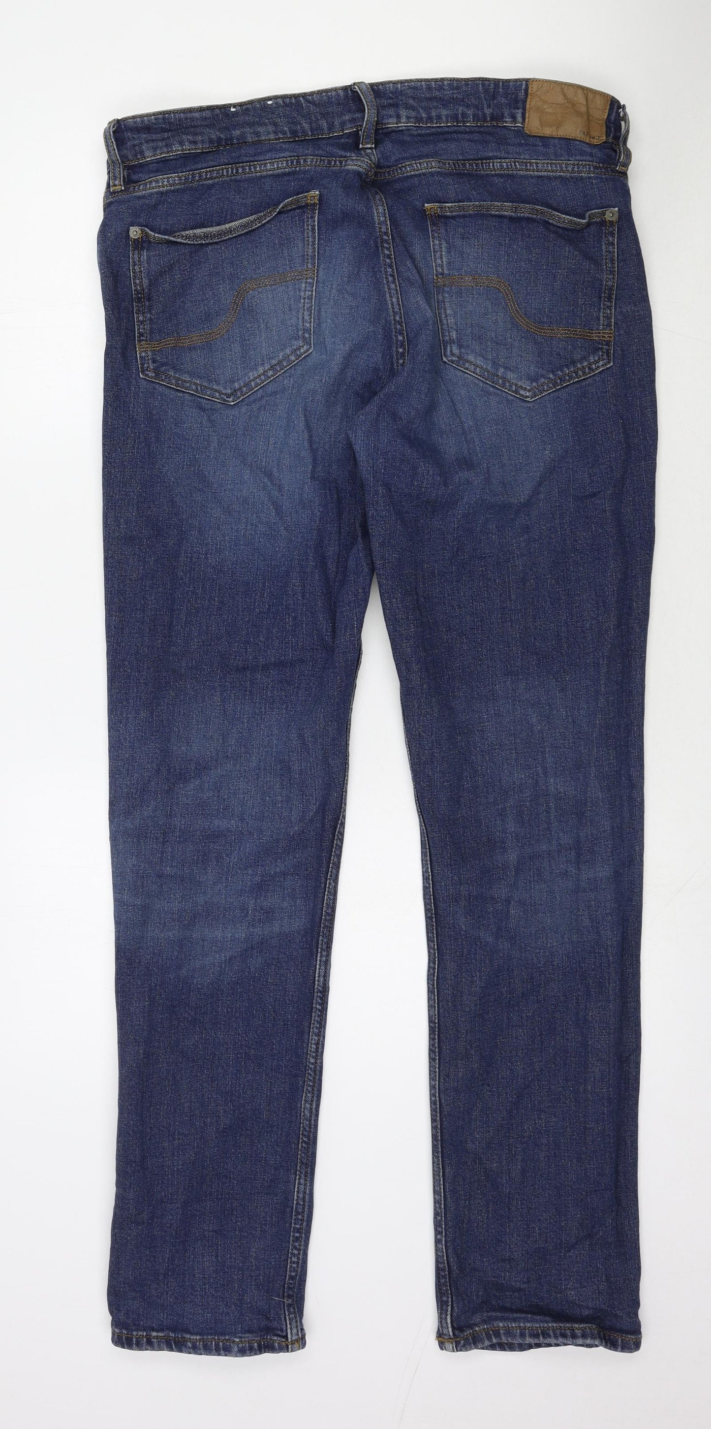 Fat Face Mens Blue Cotton Straight Jeans Size 34 in Slim Zip