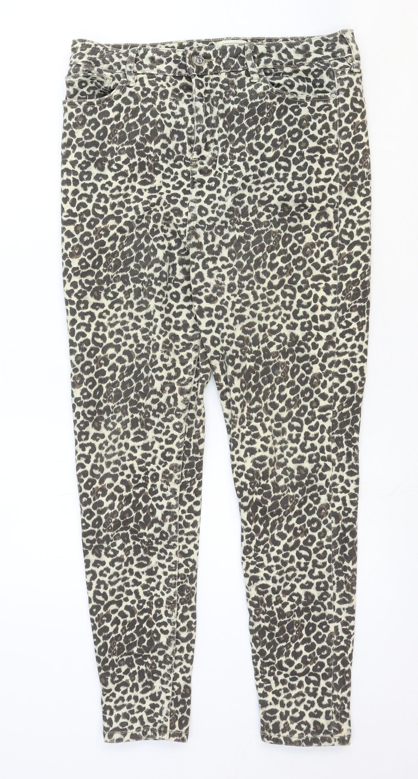 F&F Womens Multicoloured Animal Print Cotton Skinny Jeans Size 12 Regular Zip - Leopard Print