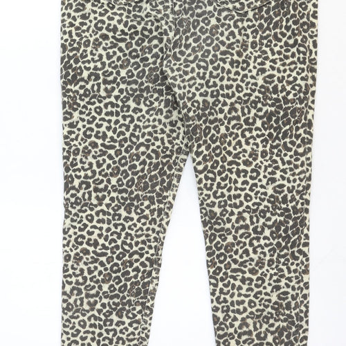F&F Womens Multicoloured Animal Print Cotton Skinny Jeans Size 12 Regular Zip - Leopard Print