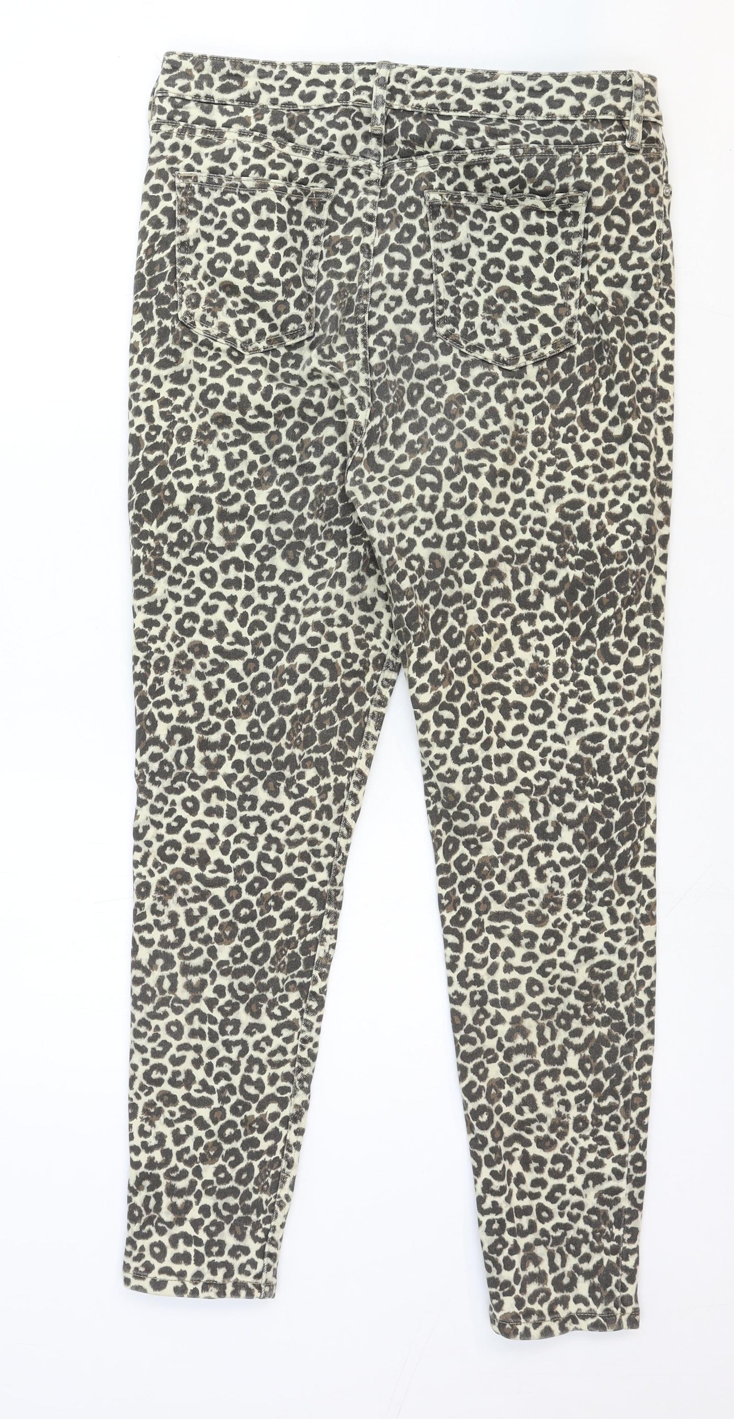 F&F Womens Multicoloured Animal Print Cotton Skinny Jeans Size 12 Regular Zip - Leopard Print