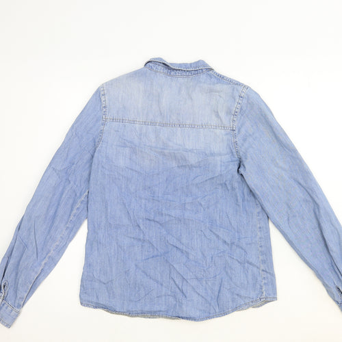 River Island Womens Blue Cotton Basic Button-Up Size 10 Collared