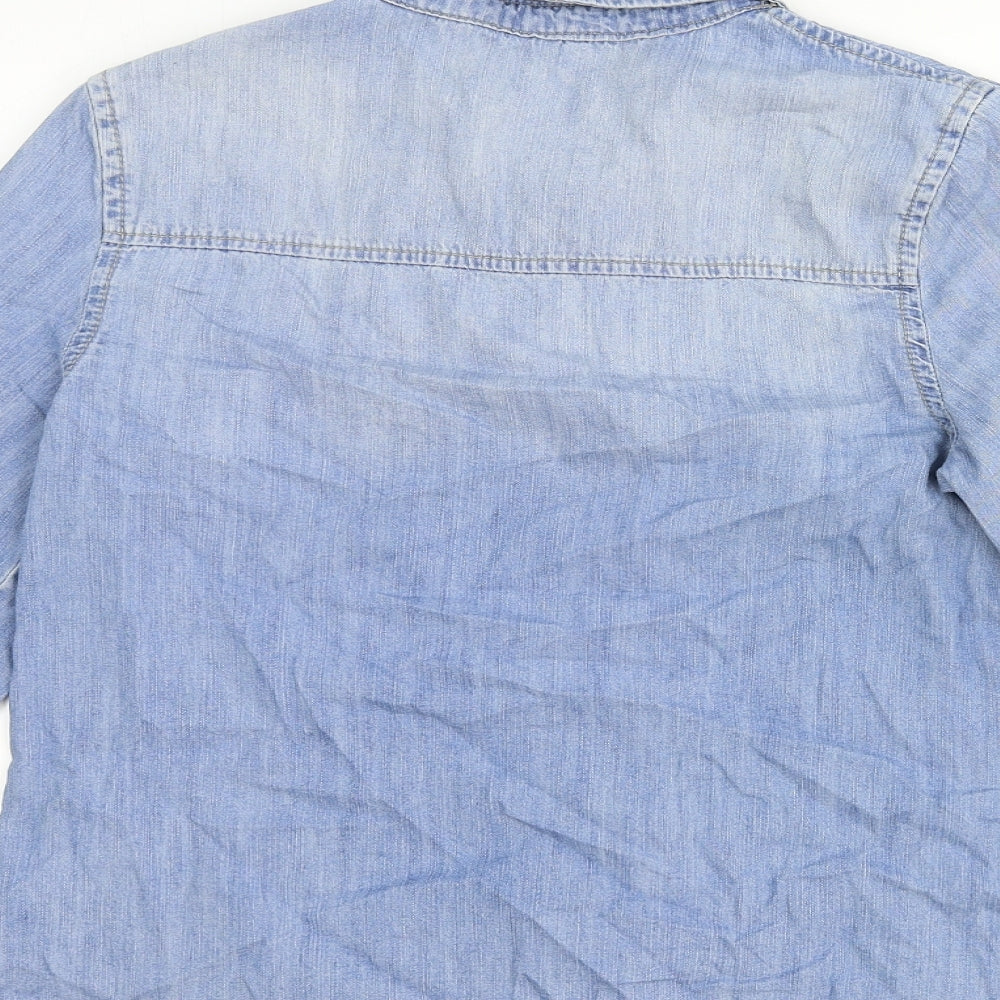 River Island Womens Blue Cotton Basic Button-Up Size 10 Collared