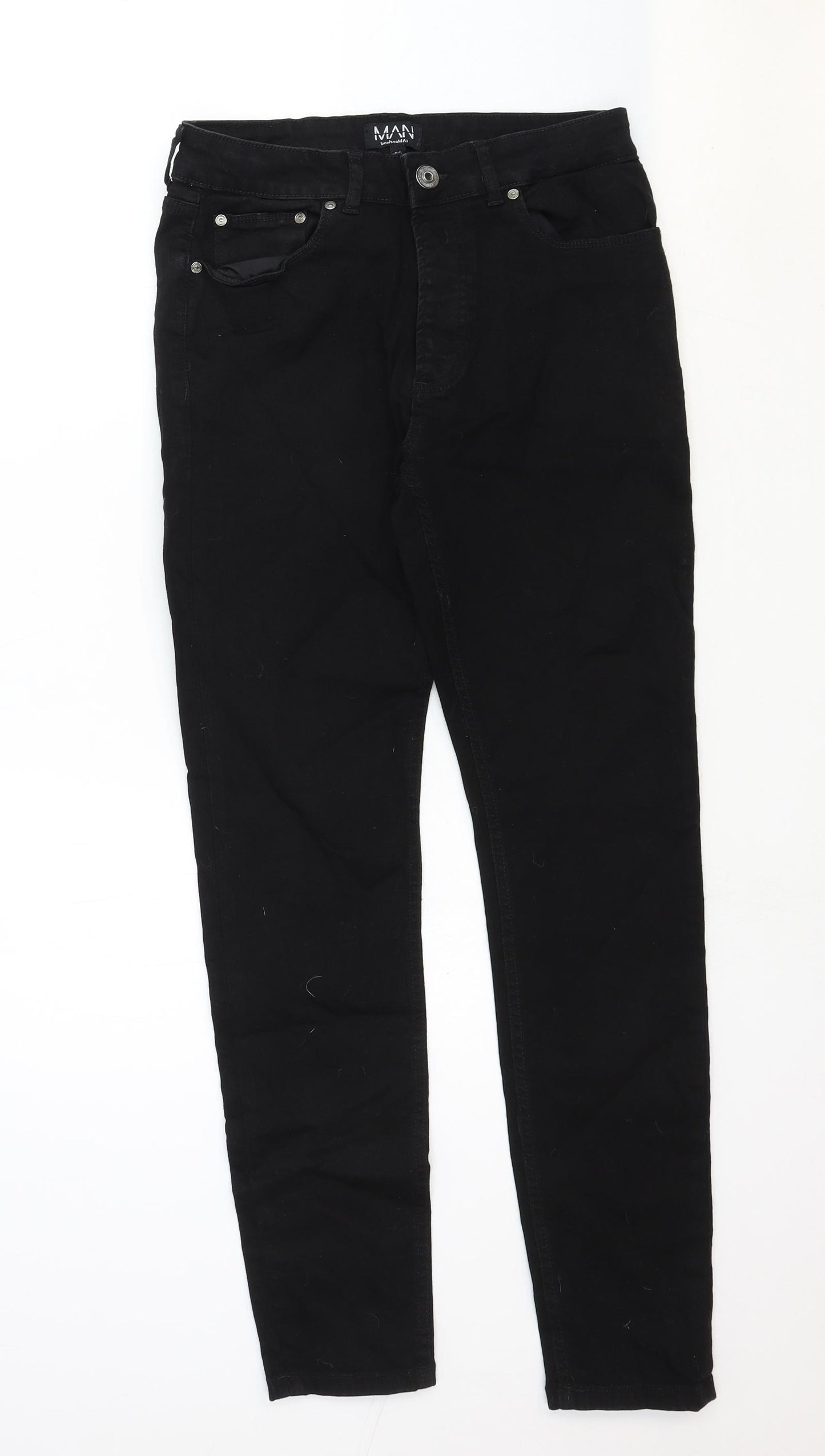 Boohoo Mens Black Cotton Skinny Jeans Size 32 in Regular Zip