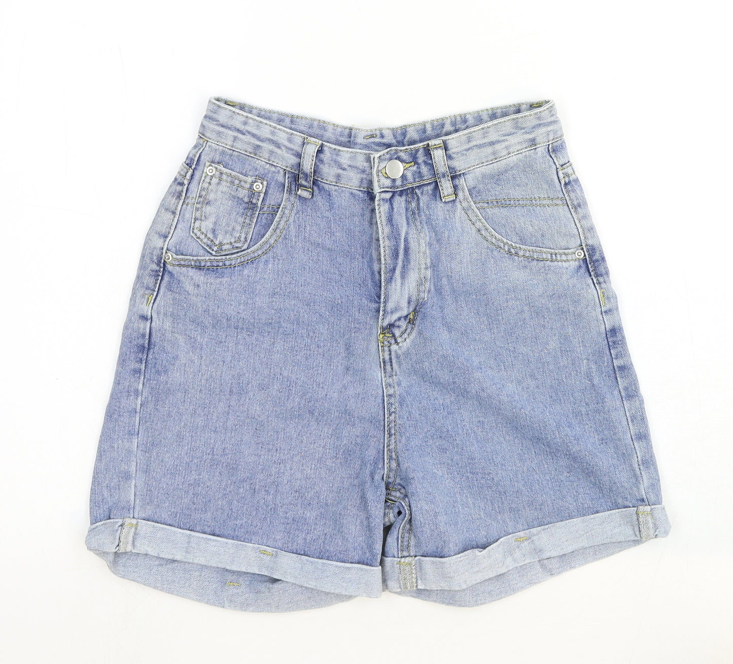 SheIn Womens Blue Cotton Mom Shorts Size XS Regular Zip