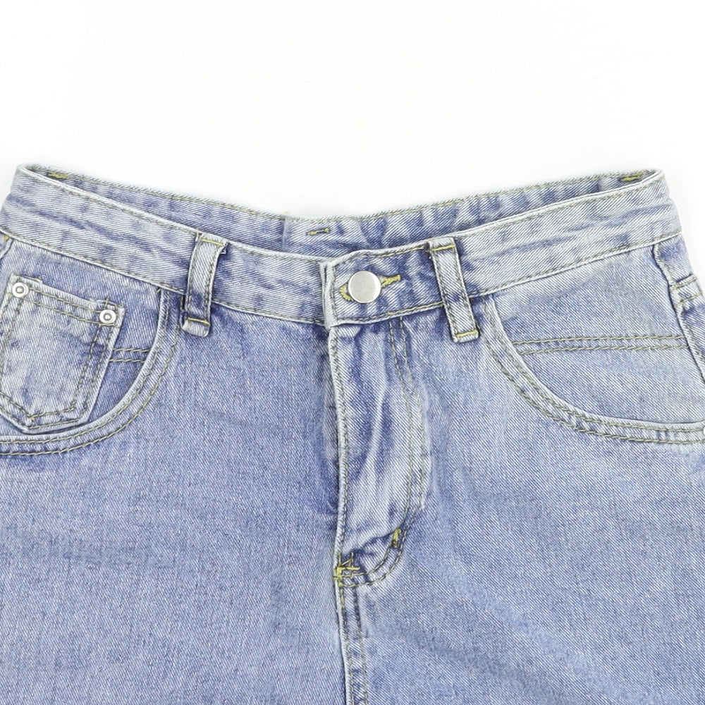 SheIn Womens Blue Cotton Mom Shorts Size XS Regular Zip