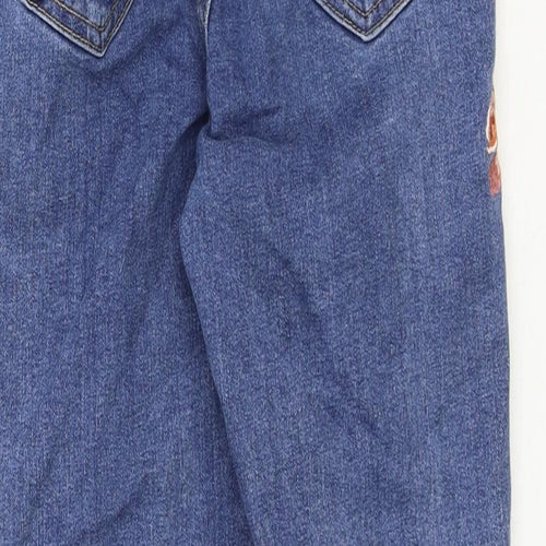Topshop Womens Blue Cotton Skinny Jeans Size 32 in Regular Zip - Flower Detail