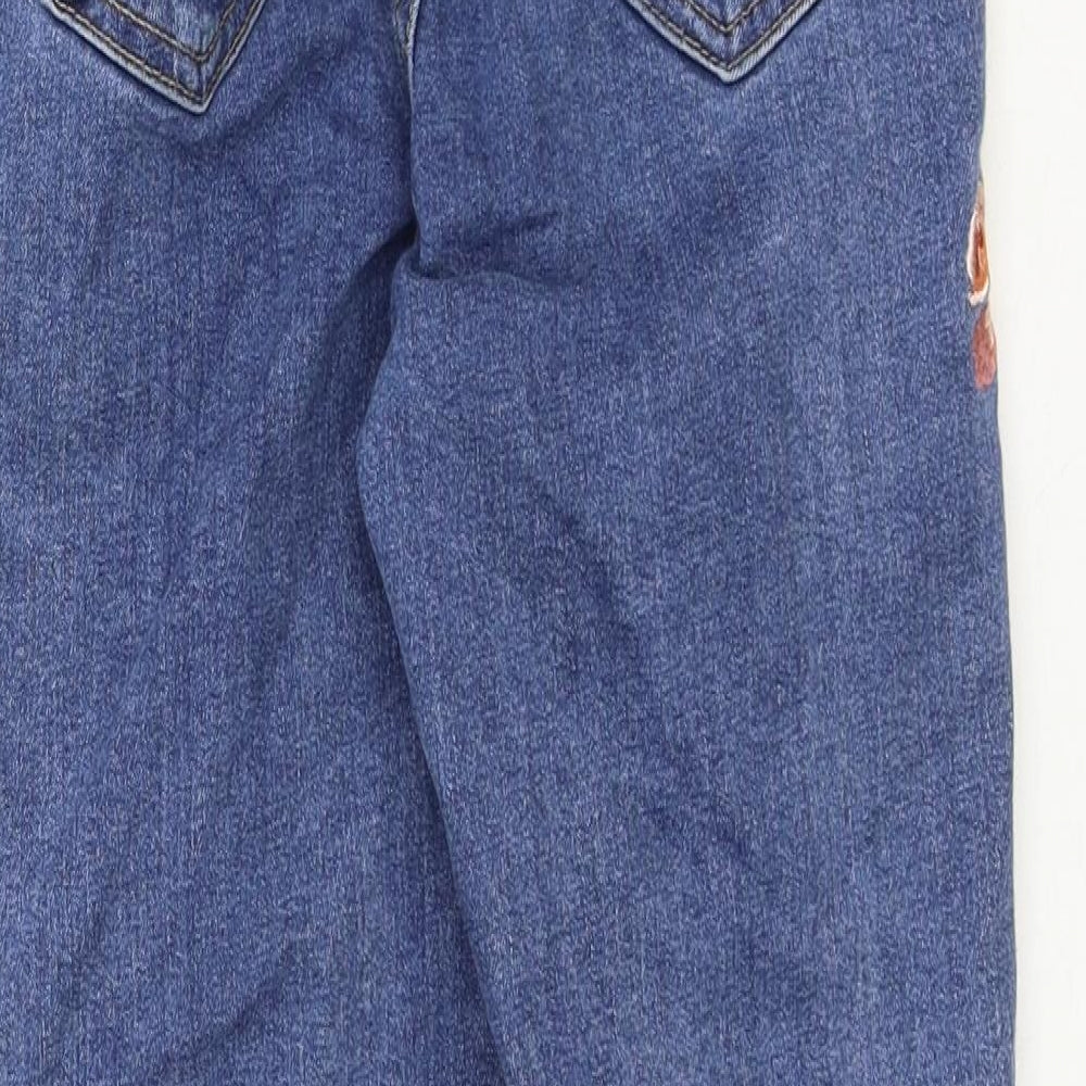 Topshop Womens Blue Cotton Skinny Jeans Size 32 in Regular Zip - Flower Detail