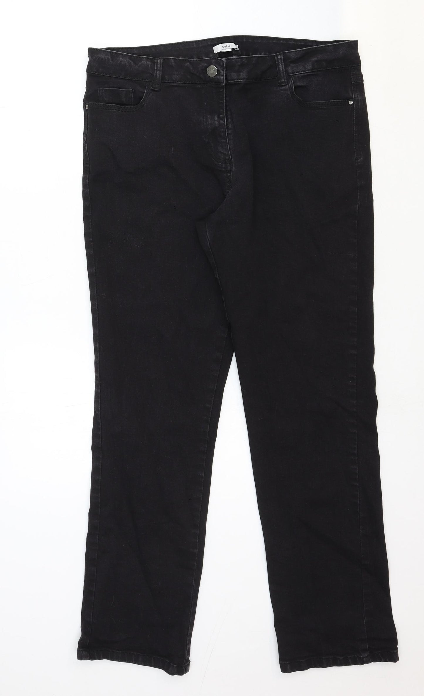 M&Co Womens Black Cotton Straight Jeans Size 16 Regular Zip