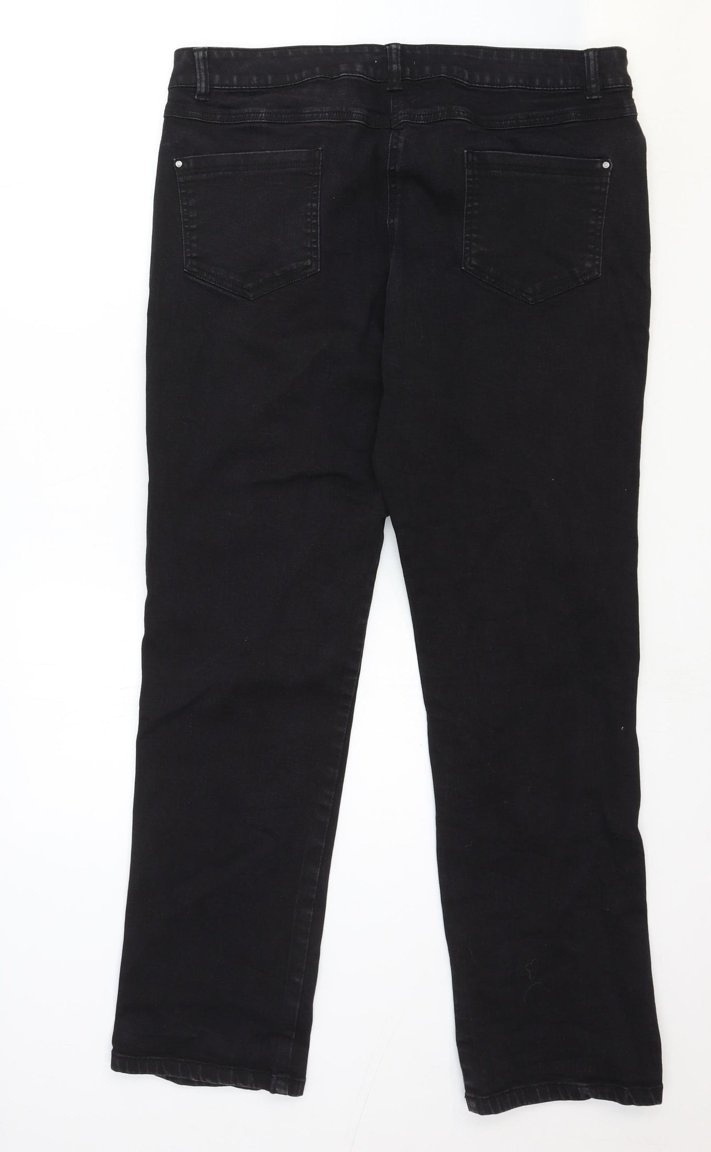 M&Co Womens Black Cotton Straight Jeans Size 16 Regular Zip