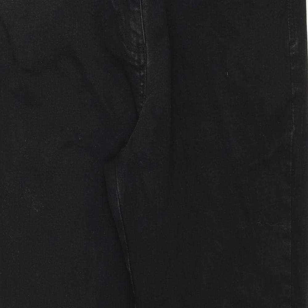 M&Co Womens Black Cotton Straight Jeans Size 16 Regular Zip