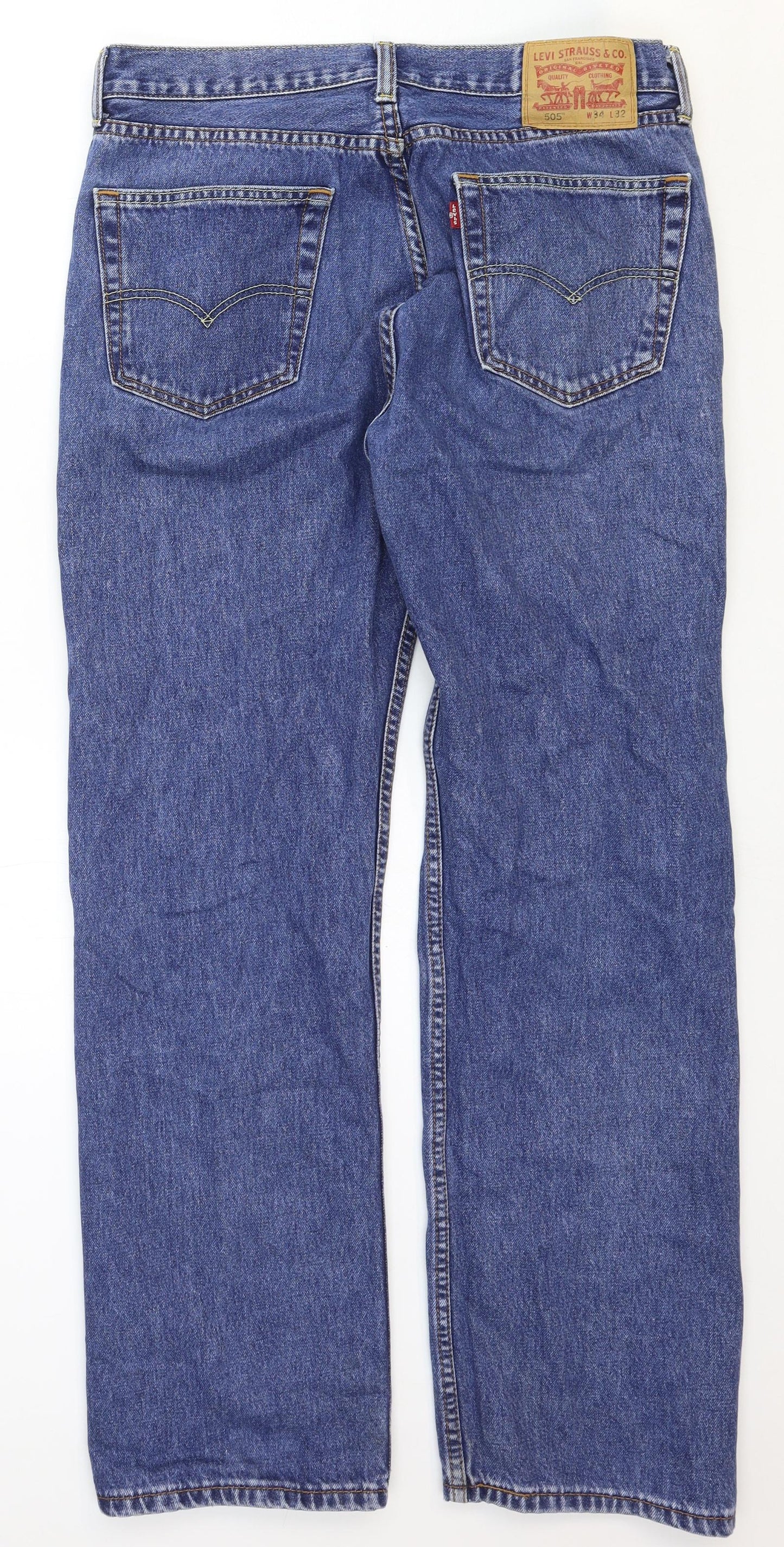 Levi Mens Blue Cotton Straight Jeans Size 34 in Regular Zip