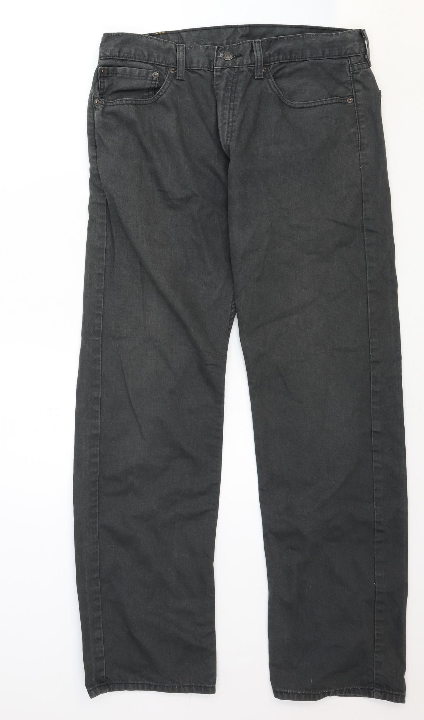 Levi Mens Grey Cotton Straight Jeans Size 34 in Regular Zip