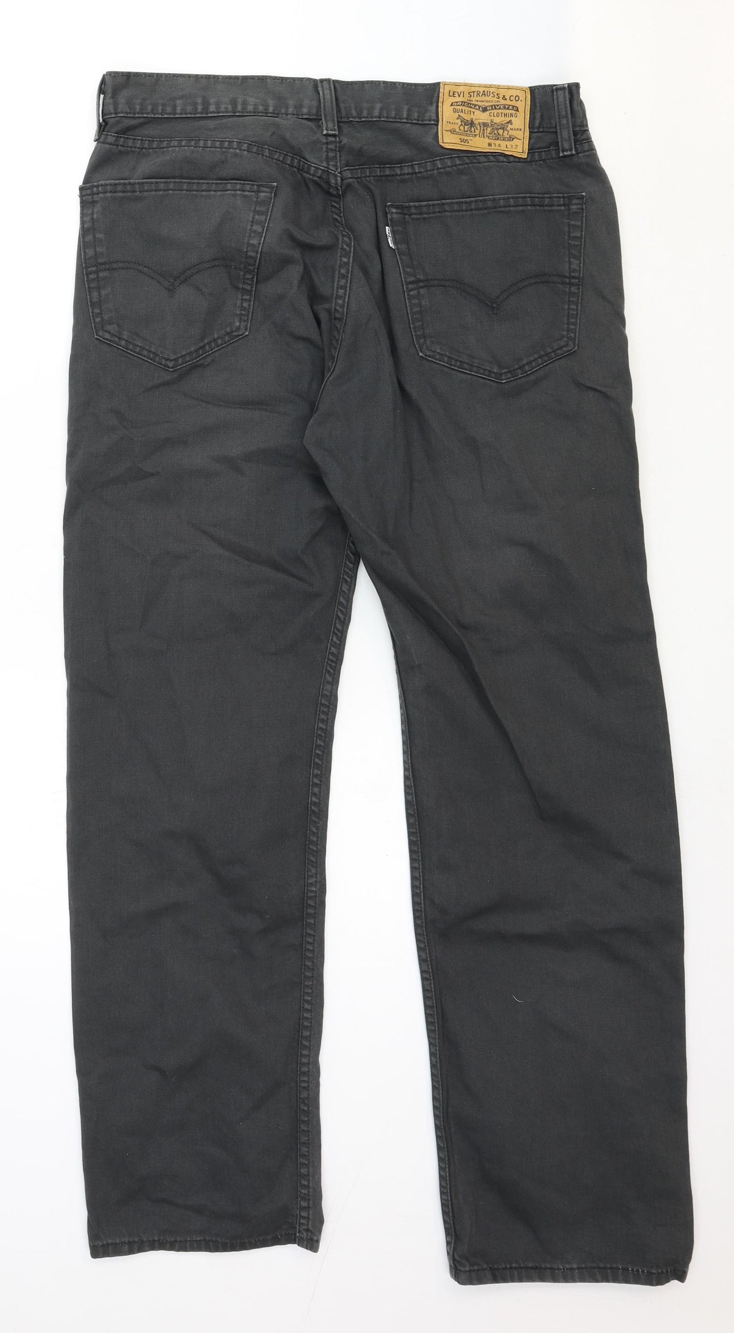 Levi Mens Grey Cotton Straight Jeans Size 34 in Regular Zip