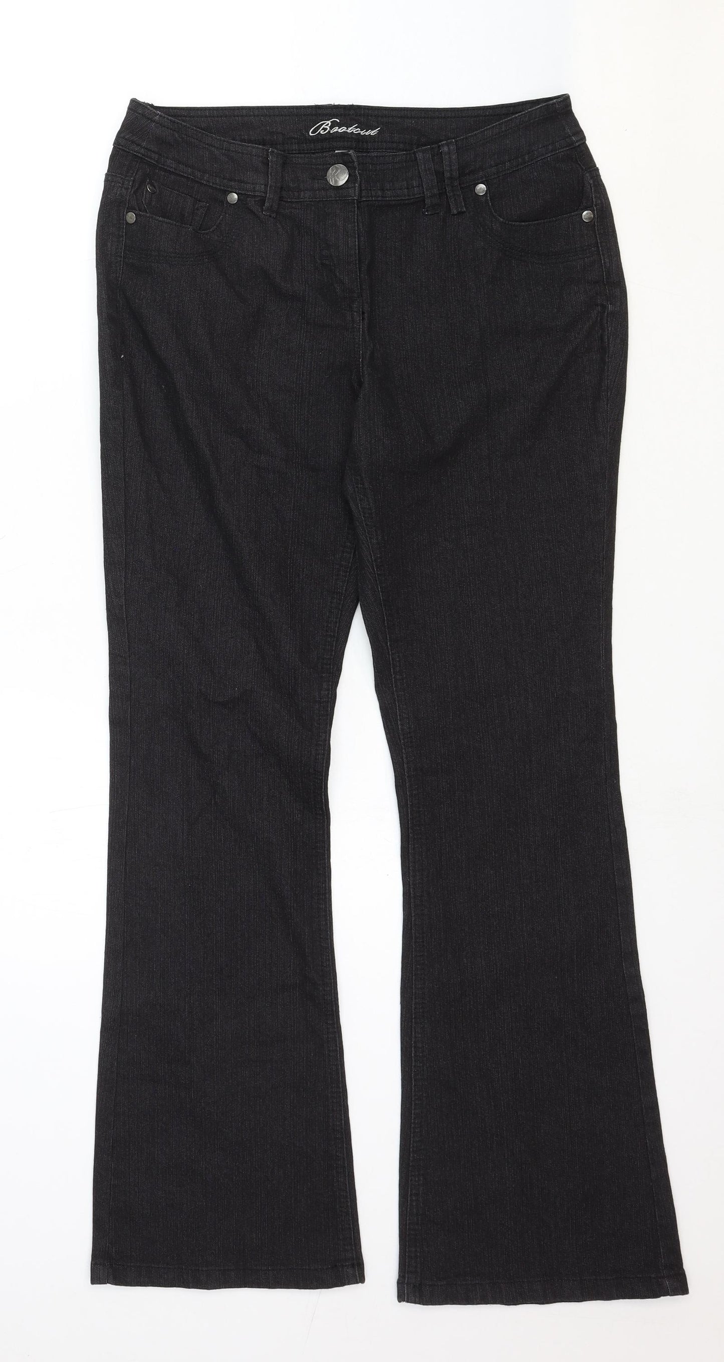 Debenhams Womens Black Cotton Bootcut Jeans Size 12 Regular Zip
