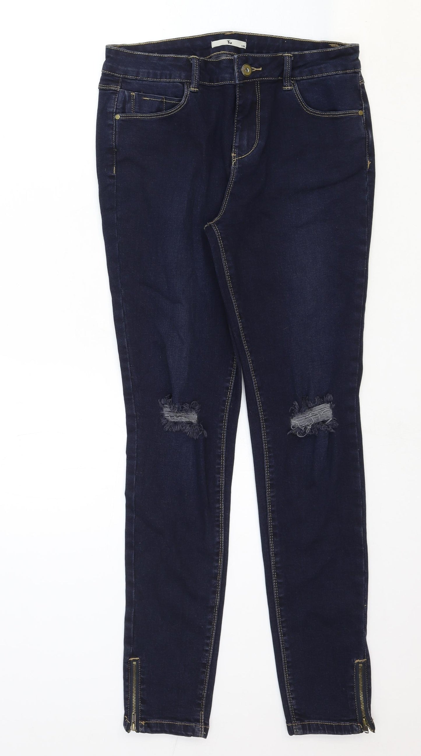 TU Womens Blue Cotton Skinny Jeans Size 12 Regular Zip