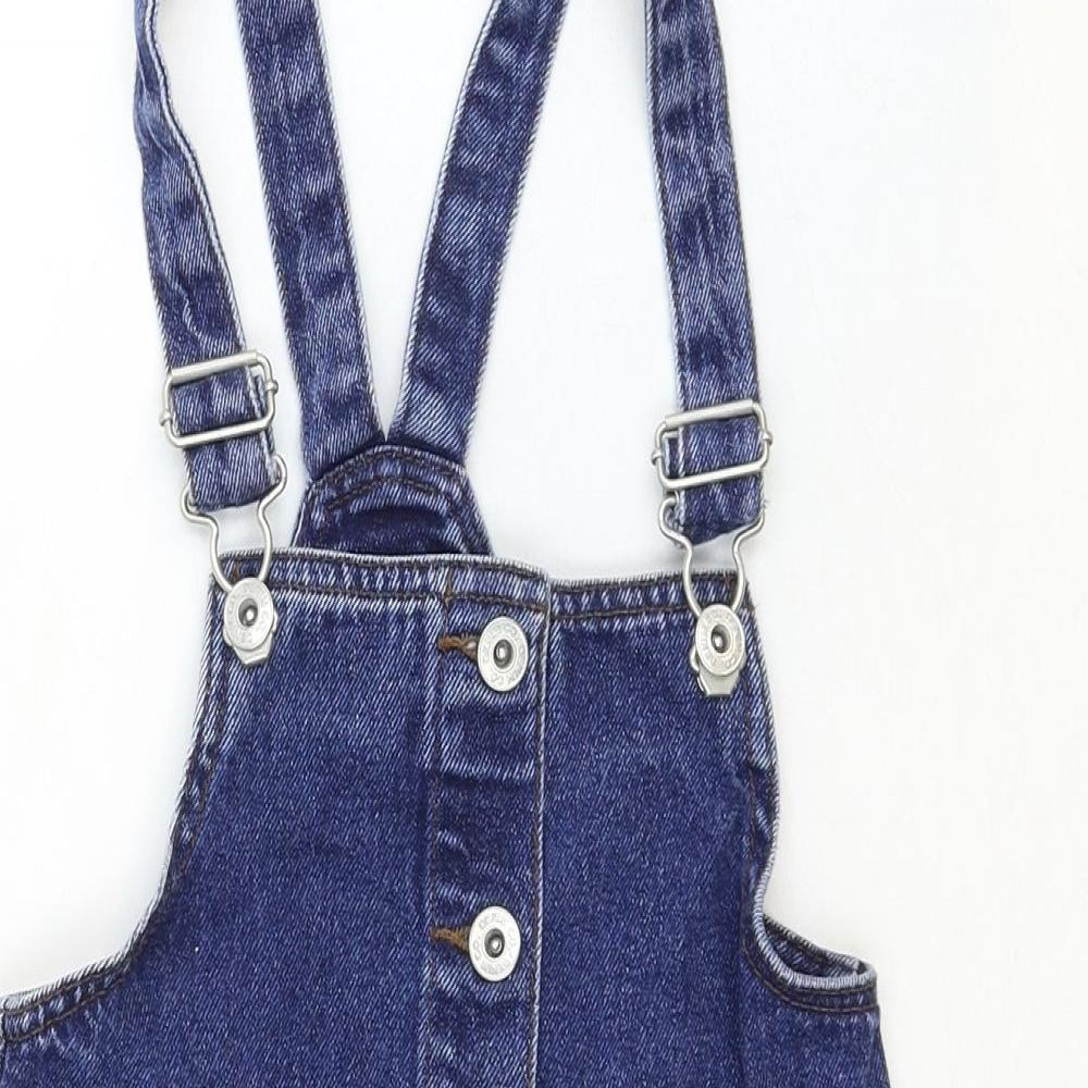 Denim & Co. Girls Blue Cotton Pinafore/Dungaree Dress Size 8-9 Years Square Neck Buckle